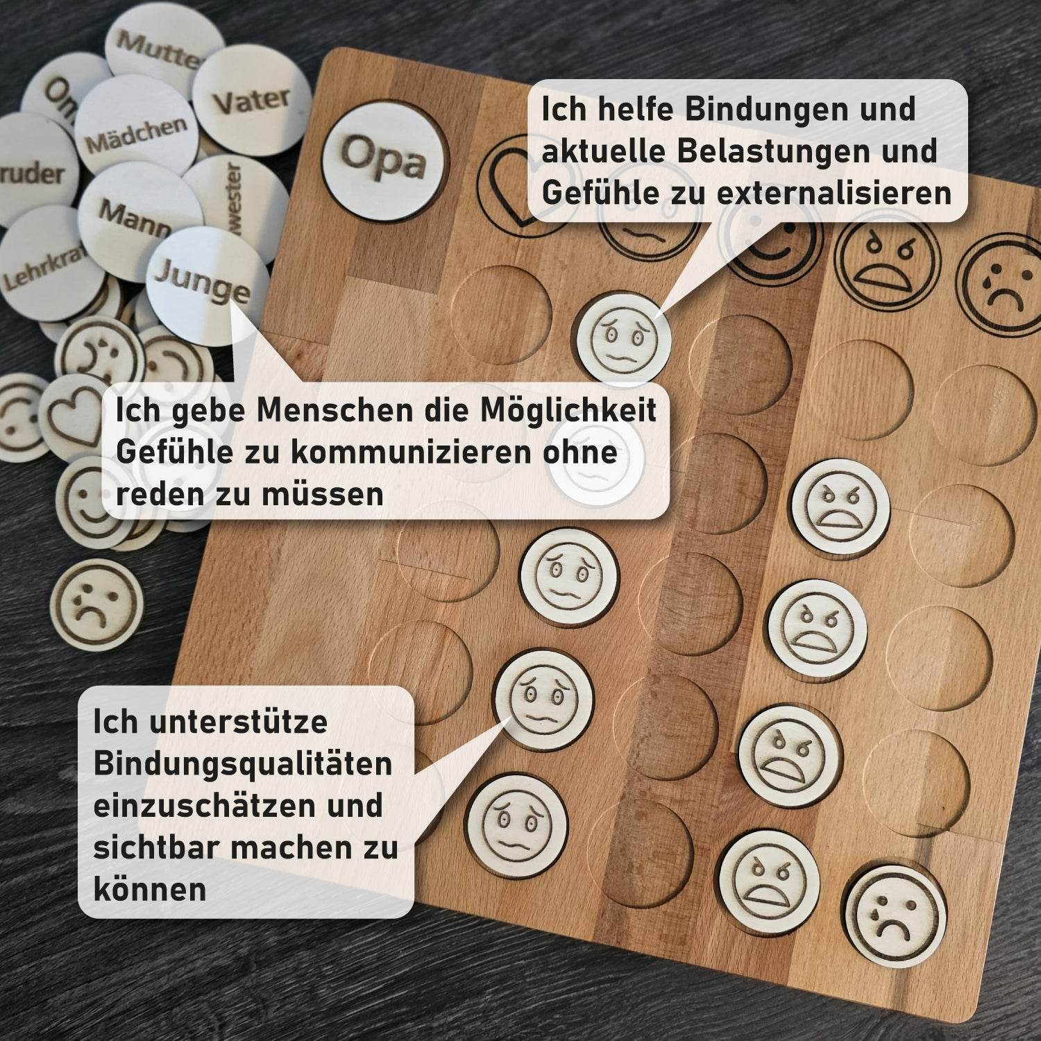 Kommunikationsbrett mit 5 Gefühls-Smileys